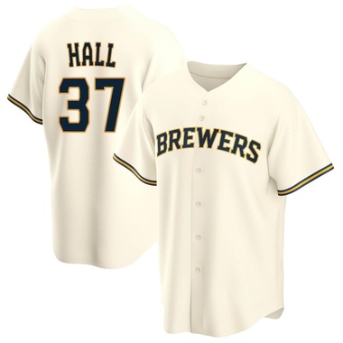 Cream DL Hall Men's Milwaukee Brewers Home Jersey - Replica Big Tall