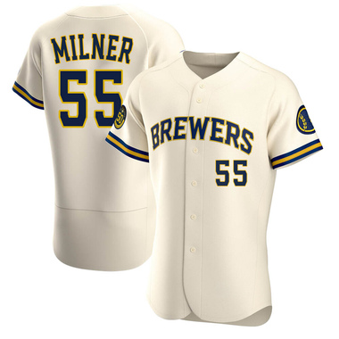 Cream Hoby Milner Men's Milwaukee Brewers Home Jersey - Authentic Big Tall