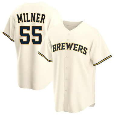 Cream Hoby Milner Men's Milwaukee Brewers Home Jersey - Replica Big Tall