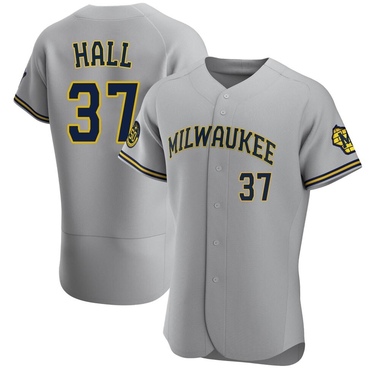 Gray DL Hall Men's Milwaukee Brewers Road Jersey - Authentic Big Tall