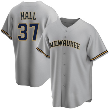 Gray DL Hall Men's Milwaukee Brewers Road Jersey - Replica Big Tall