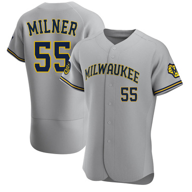 Gray Hoby Milner Men's Milwaukee Brewers Road Jersey - Authentic Big Tall