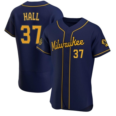 Navy DL Hall Men's Milwaukee Brewers Alternate Jersey - Authentic Big Tall