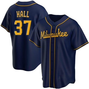 Navy DL Hall Men's Milwaukee Brewers Alternate Jersey - Replica Big Tall